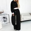 Women's Solid Color Long Sleeve Casual Hooded Sweatshirt Sport Wide Leg Pants Set