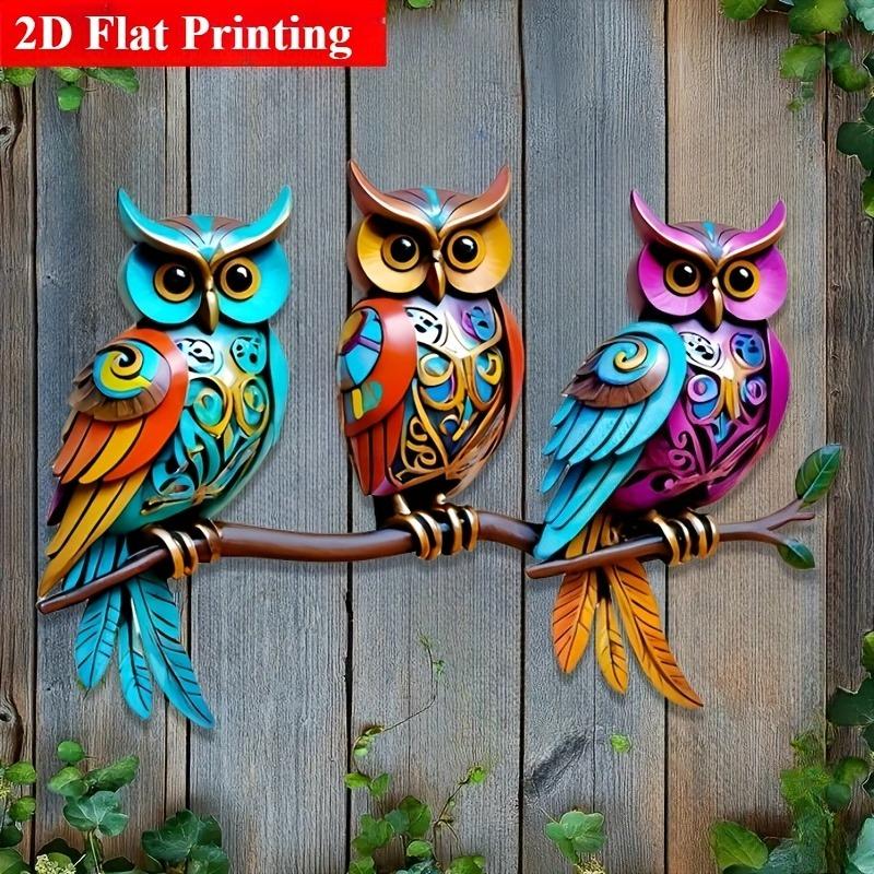 2D Flat, 1pc, Bohemian Style Three Owl Metal Wall Art Decoration, Courtyard, Living Room And Bedroom Outdoor Fence Decoration