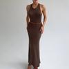 Womens Sleeveless Knit High-Waist Bodycon Midi Dress With T-Back Detail 2026 Casual Fit