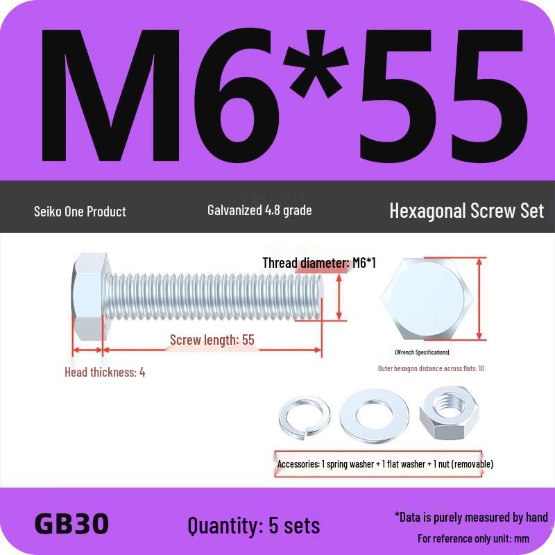 4.8 Grade Galvanized Hex Bolt and Nut Set M4-M30
