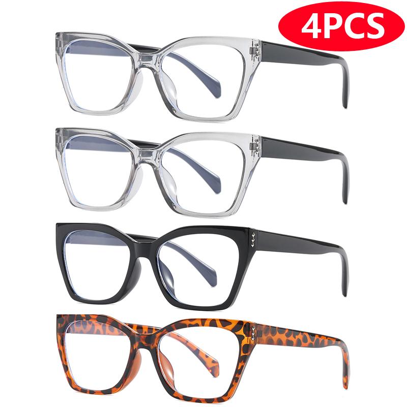 

4 шт./6 шт. Наборы оправы для очков «Кошачий глаз» «Леопард» Женские Мужские Новые INS Оверсайз Брендовые Очки Анти-синий свет Плоское зеркало Унисекс