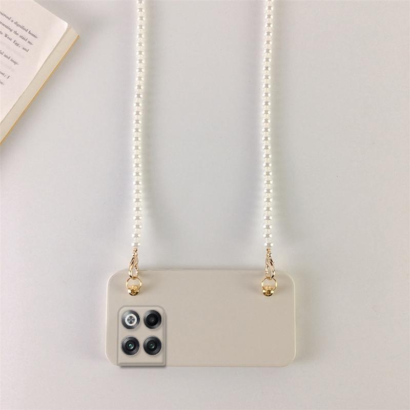 Pearl Chain Crossbody Lanyard Case For Oneplus ACE 2 Pro Bracelet Necklace Protective Camera Lens Cases For Oneplus ACE Soft Silicone Phone Back Cover