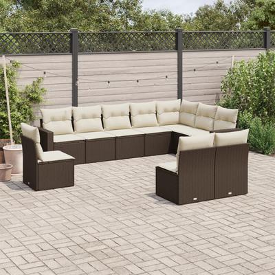 Vidaxl 10-Cz. Garden Furniture Set With Cushions, Brown Polyrattan