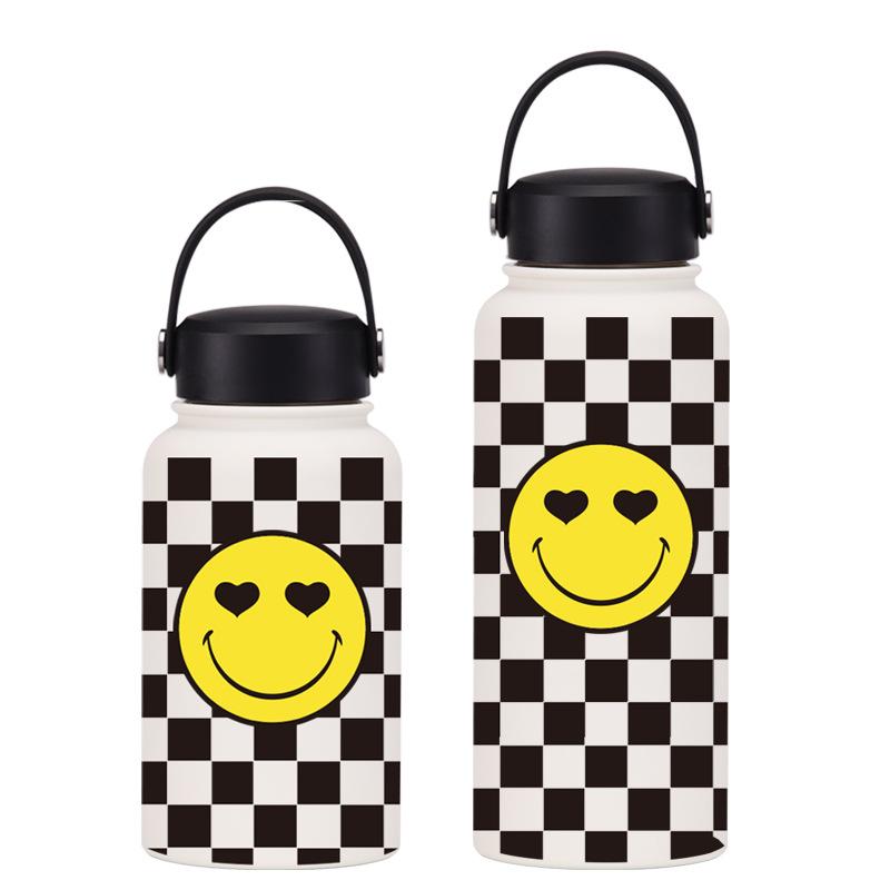 Stainless Steel Thermos Cup Smiley Face Series Straw Milk Tea Cup Coffee Cup Handle Sports Water Cup Set