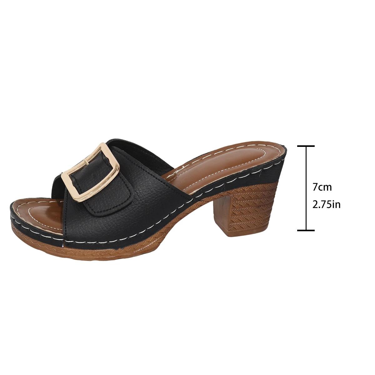 

Модне жіноче взуття на розпродажі 2024 Нові зручні жіночі римські шльопанці на квадратному підборі Літні модні шльопанці на високих підборах Chanclas Mujer 42 чорний