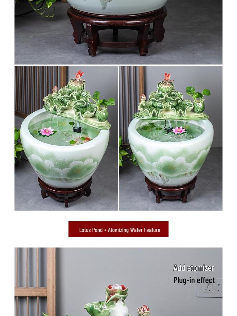 Jingdezhen Goldfish Tank: Floor-Standing Ceramic Water Feature for Balcony, Office, or Living Room.