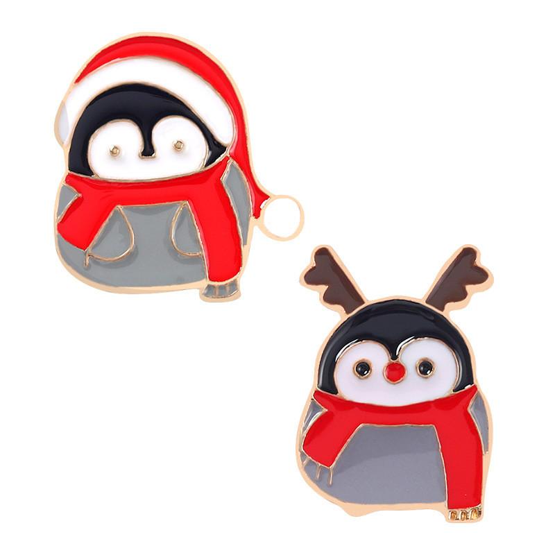 Cute Chubby Christmas Penguin Brooch Adorable Metal Badge For Sweater Accessories