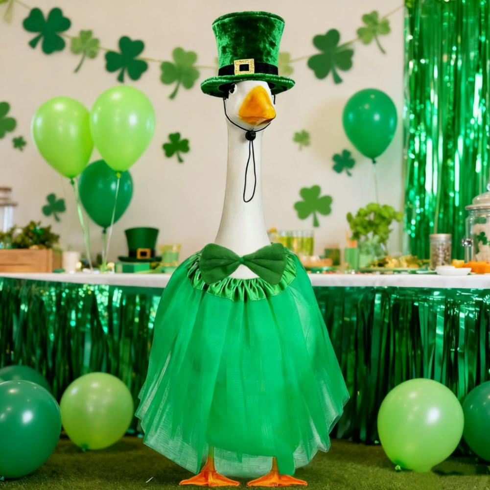 For St Patrick\\\\\\\'s Day Lawn Goose Outfit Top Hat Bandana Set Tuxedo Bandana Retains Shape Seasonal Lawn Decoration