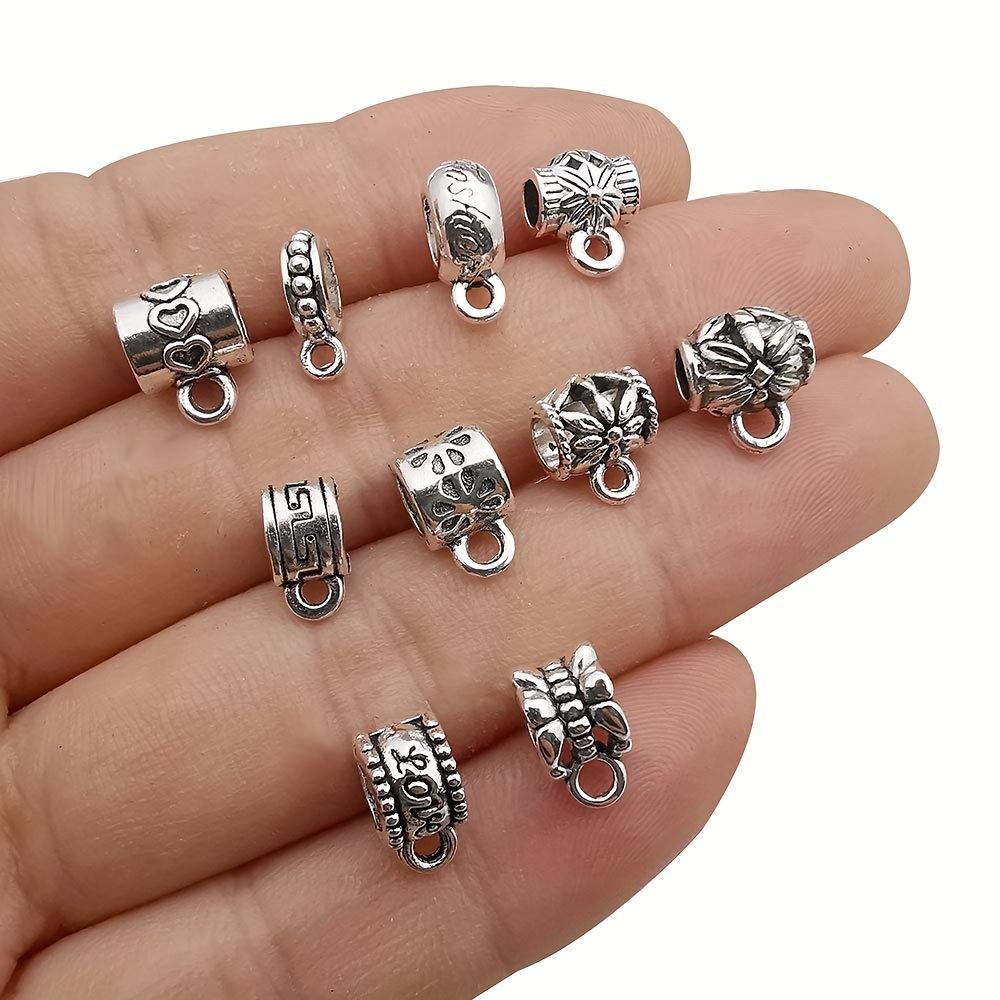 100Pcs Clasp Bail Beads Charms Bail Tube Beads, Loose Spacer Bead Hanger Charm For Jewelry Making DIY Necklace Bracele
