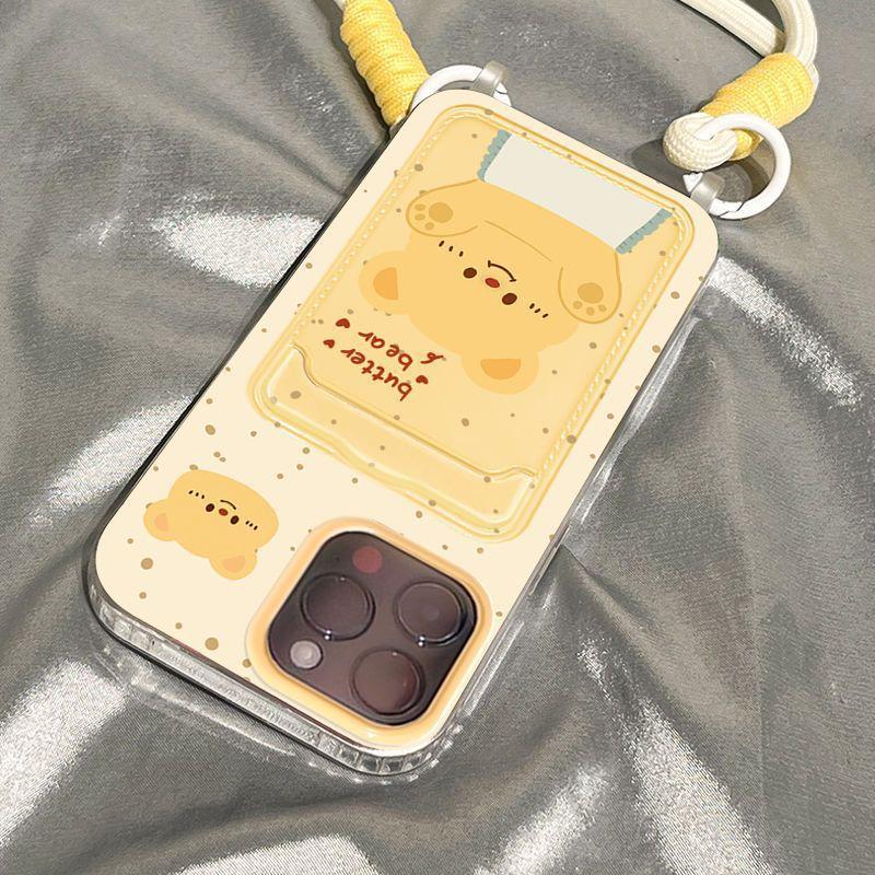 Cute Bear Lanyard Soft Shell Suitable for IPhone16pro Mobile Phone Case Apple 15 Protective Case 14 Card Bag Anti Fall
