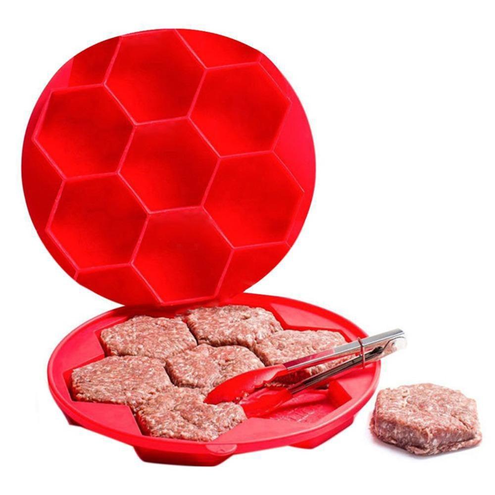 7 Holes Burger Patty Mold Red Cake Mold Universal Hexagonal Hamburger Patty Maker  Freezer