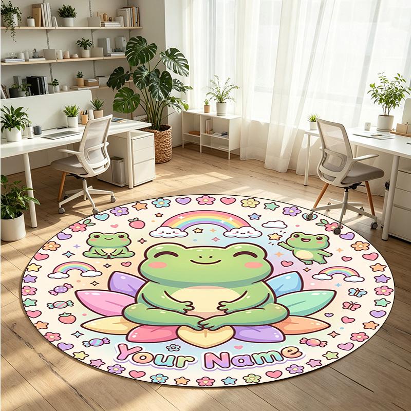 Wild Animals (365) Theme Round Crystal Velvet Rug Custom Name Text Personalized Floor Mat Home Decor Non Slip Crystal Carpet