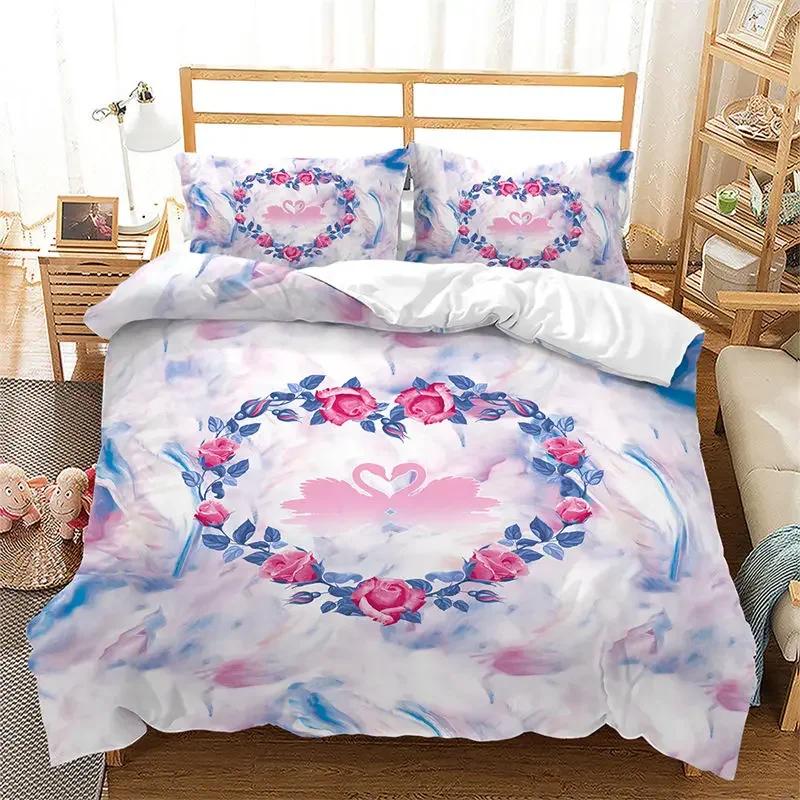 Love Heart Soft Duvet Cover Pink Romantic Beding Set Microfiber Warm Comforter Cover For Young Girls Ten Couple Valentine's Day Weding Decor