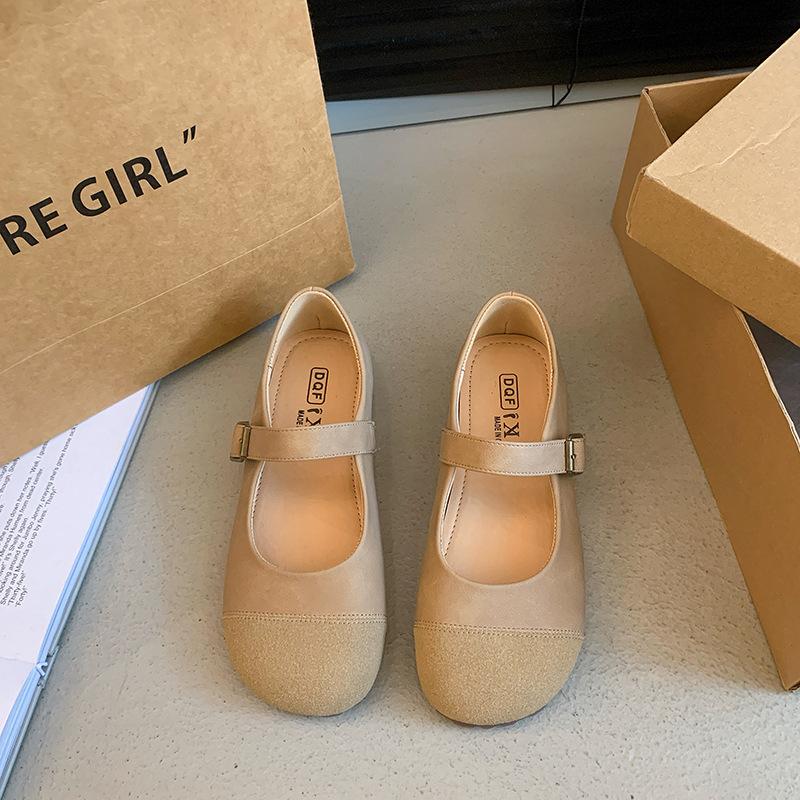 

Ретро туфли Мэри Джейн женская обувь весна и осень 2025 новые мягкая подошва мягкий верх круглый носок японские с мелким вырезом на плоской подошве одинарные туфли 40 бежевый