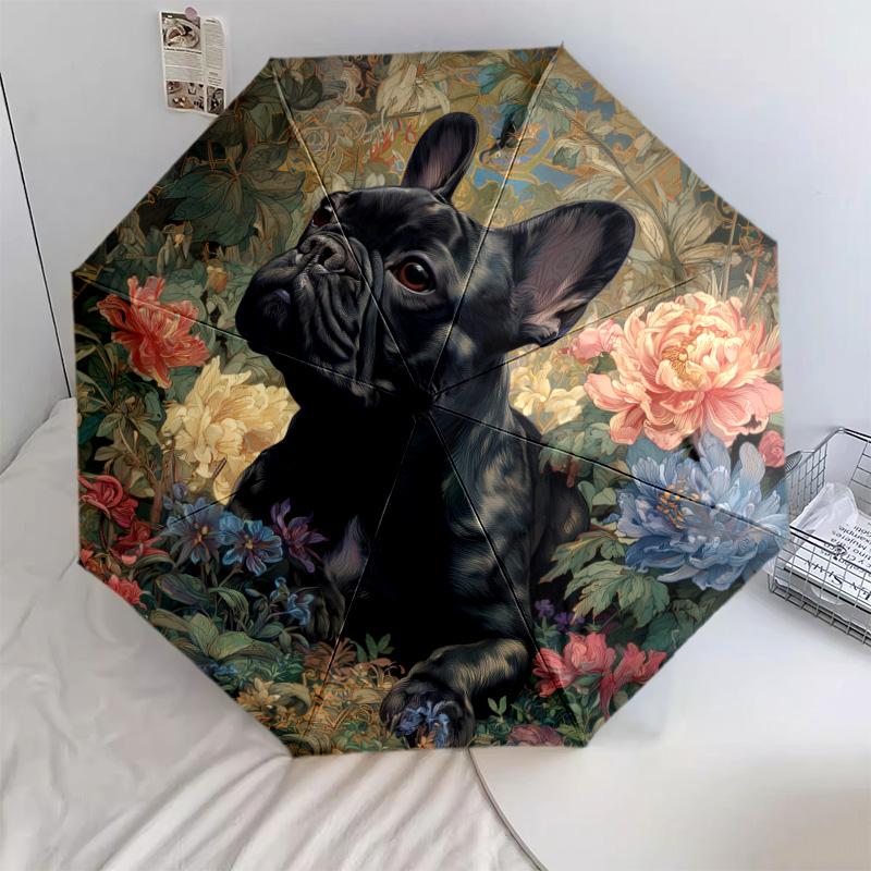 Flower Cats and Dogs  pattern, automatic folding umbrella, portable and foldable design, 8 ribs, a Christmas or birthday gift.
