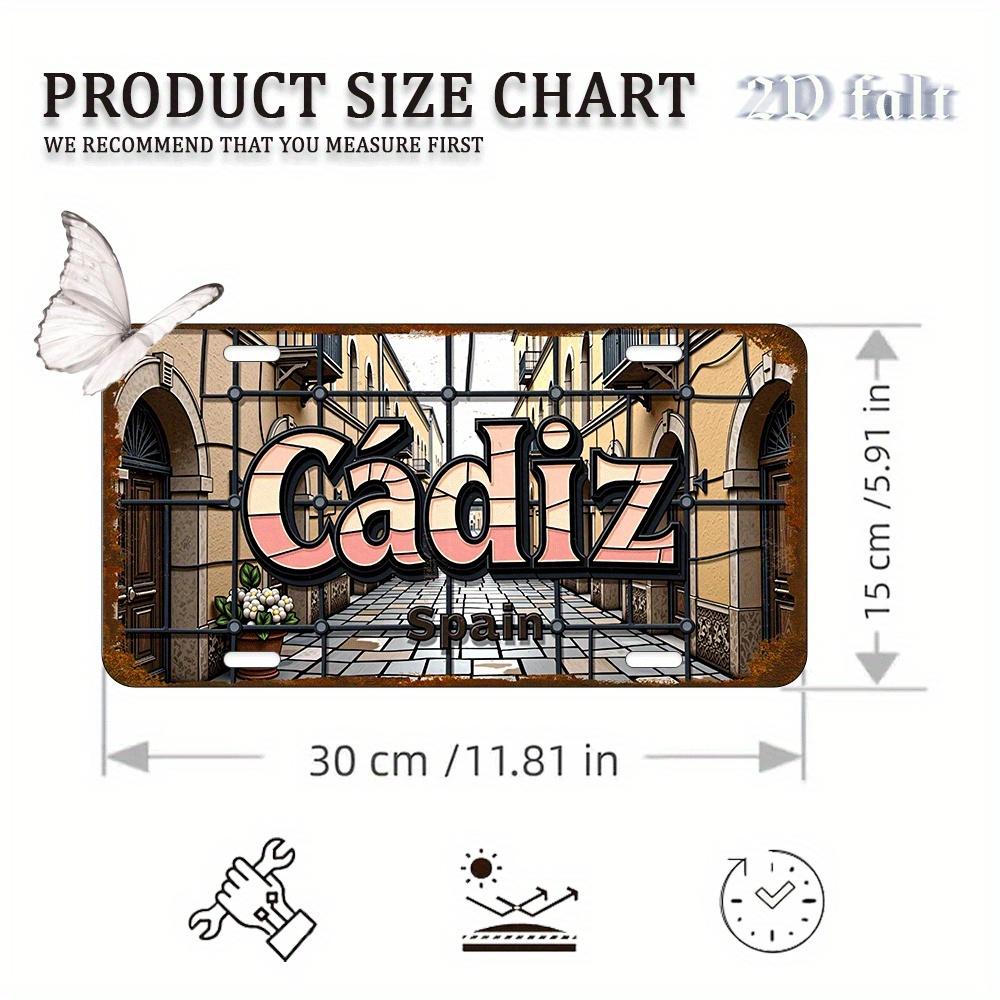 

2D Flat,Retro Aluminum Metal Wall Sign - Vintage Spanish Cadiz Cityscape Art, Durable Industrial Style Home Office Bar Decor 15x30cm(5.9x7.8inch)