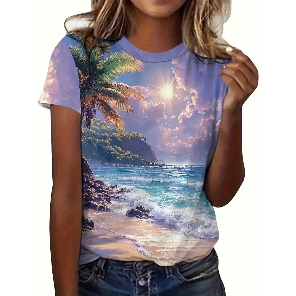 2026 Sommer Rundhals Damen T-Shirt Mode 3D Hawaiianischer Papagei Vogel Druck Kurzarm Cartoon Lässig