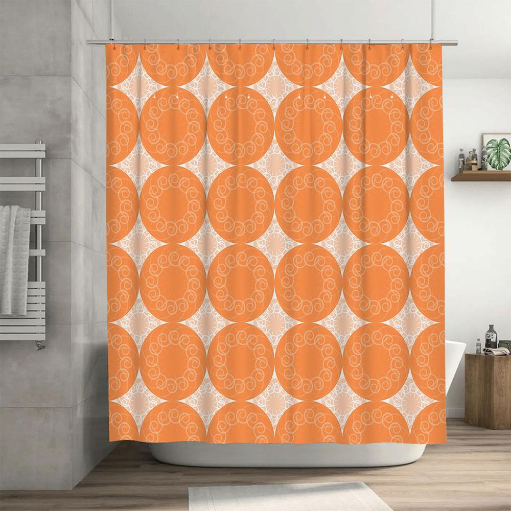 Vibrant Orange Geometric Print Shower Curtain for Bathroom Decorations 180x240cm Waterproof Fabric with Plastic Hooks Set Modern