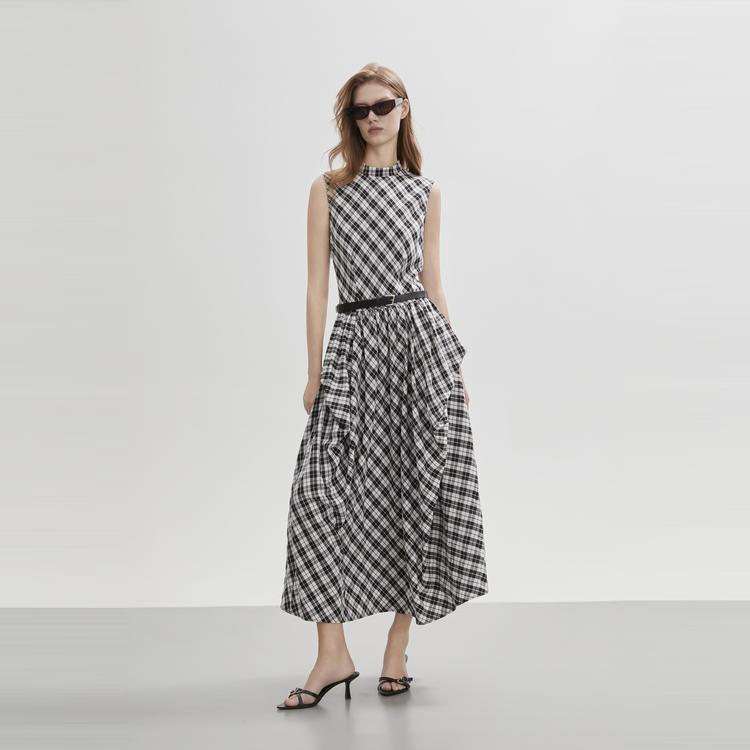 ELLE French Plaid Fashion Comfortable Versatile Cami Maxi Dress Women dresses EL51410