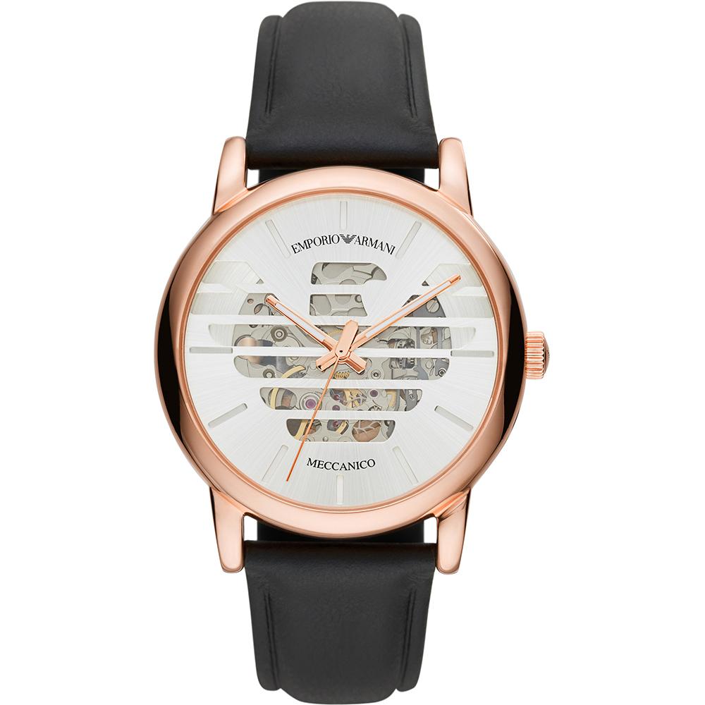 Emporio Armani Luigi Silver Blue Leather Men s Mechanical Automatic AR60031 серебряный