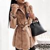 Autumn and Winter New Women's Faux Fur Hooded Pure Color Belt Jacket