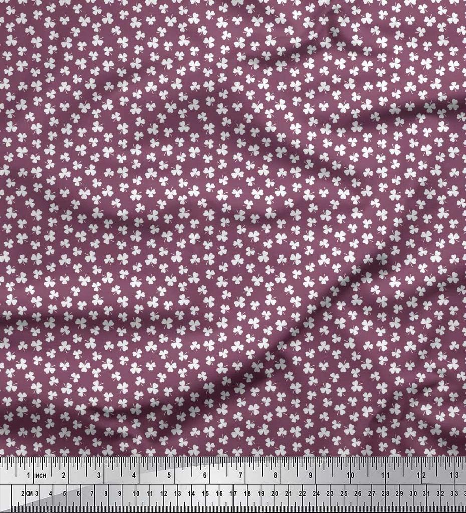 Soimoi Japan Crepe Satin Fabric Clover Leaves Small Print Fabric by Metre 42 Inch