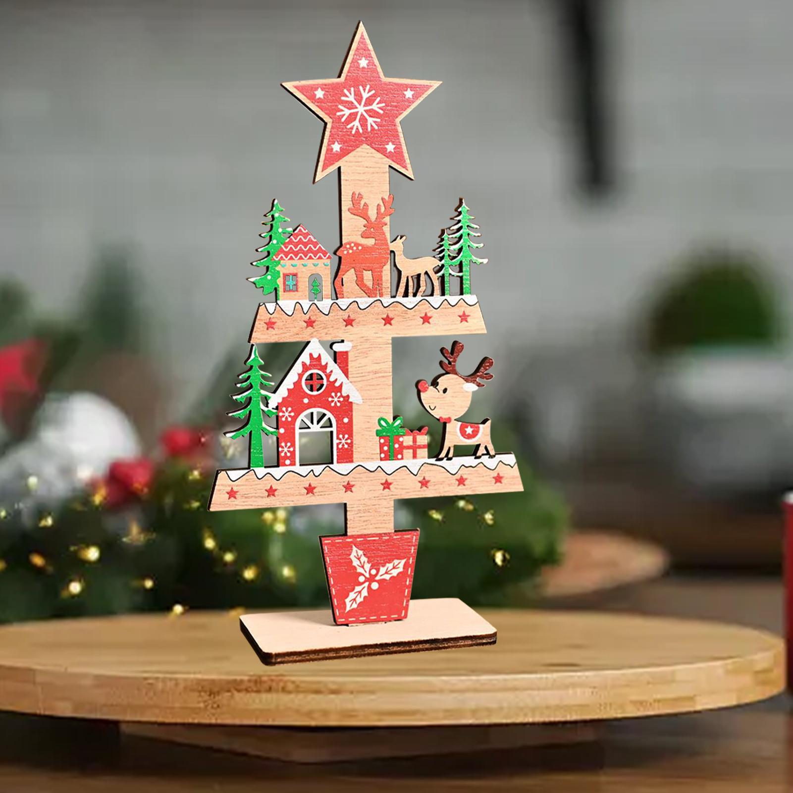 

Настольный знак «Рождественская елка» с оленем, деревянное рождественское украшение 2025, подарки на вечеринку в честь Нового года для полки, деревенского камина, дома China Mainland