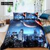 New York Duvet Cover Set, Skyline Print Decorative 3 Piece Bedding Set with 2 Pillow Shams, Twin Full Queen King Size Room Decor