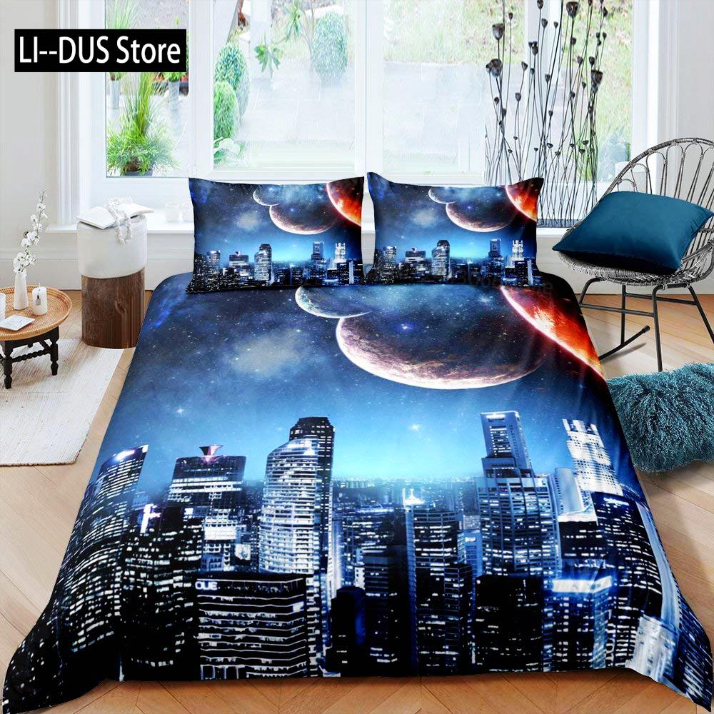 

New York Duvet Cover Set, Skyline Print Decorative 3 Piece Bedding Set with 2 Pillow Shams, Twin Full Queen King Size Room Decor 135x200cm