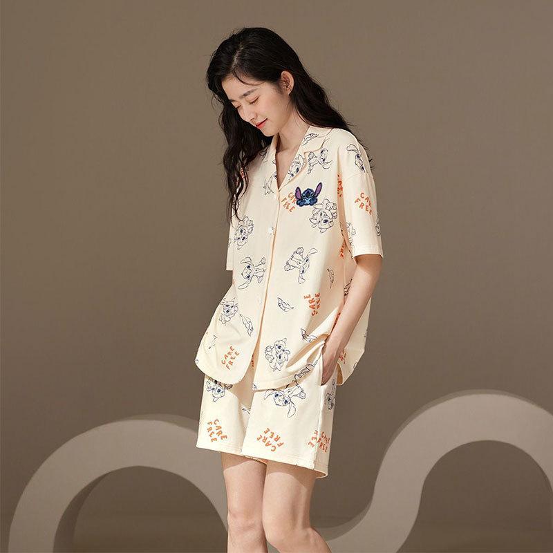 Japanese-style Unprinted Style Summer Fresh Cotton Pajamas Women's Short Sleeves 1011 New Loose Outer Loungewear Suit