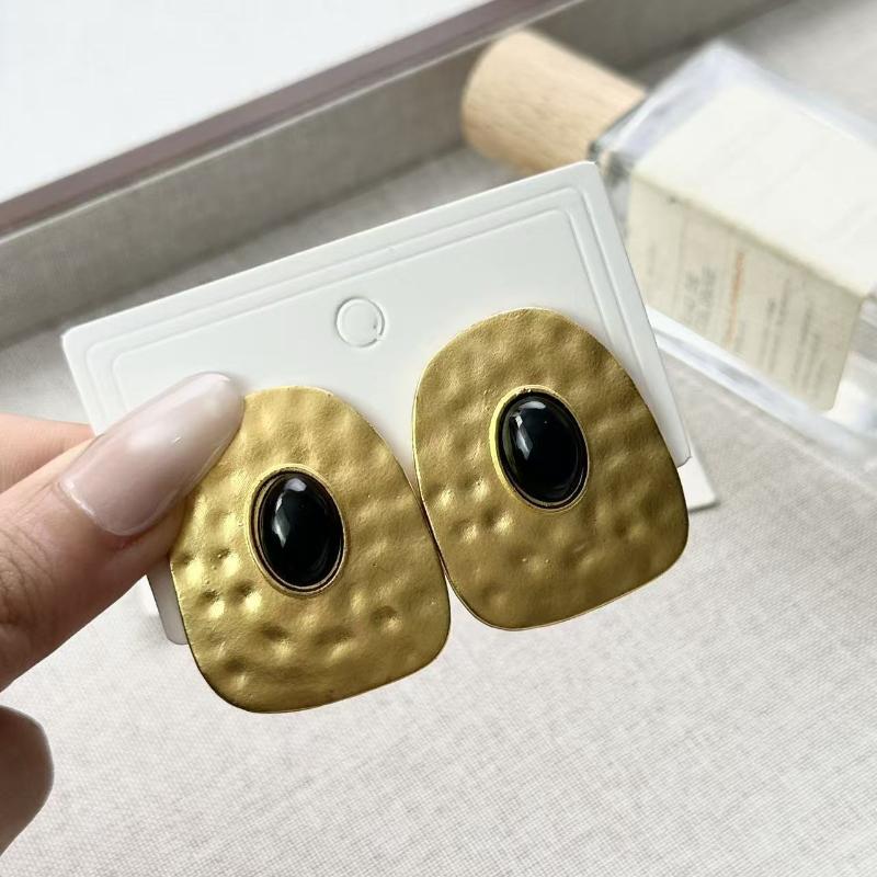 Vintage Alloy Black Stone Push Dangle Earrings For Women Jewelry Trendy Girls' Daily Statement Earrings Accessories