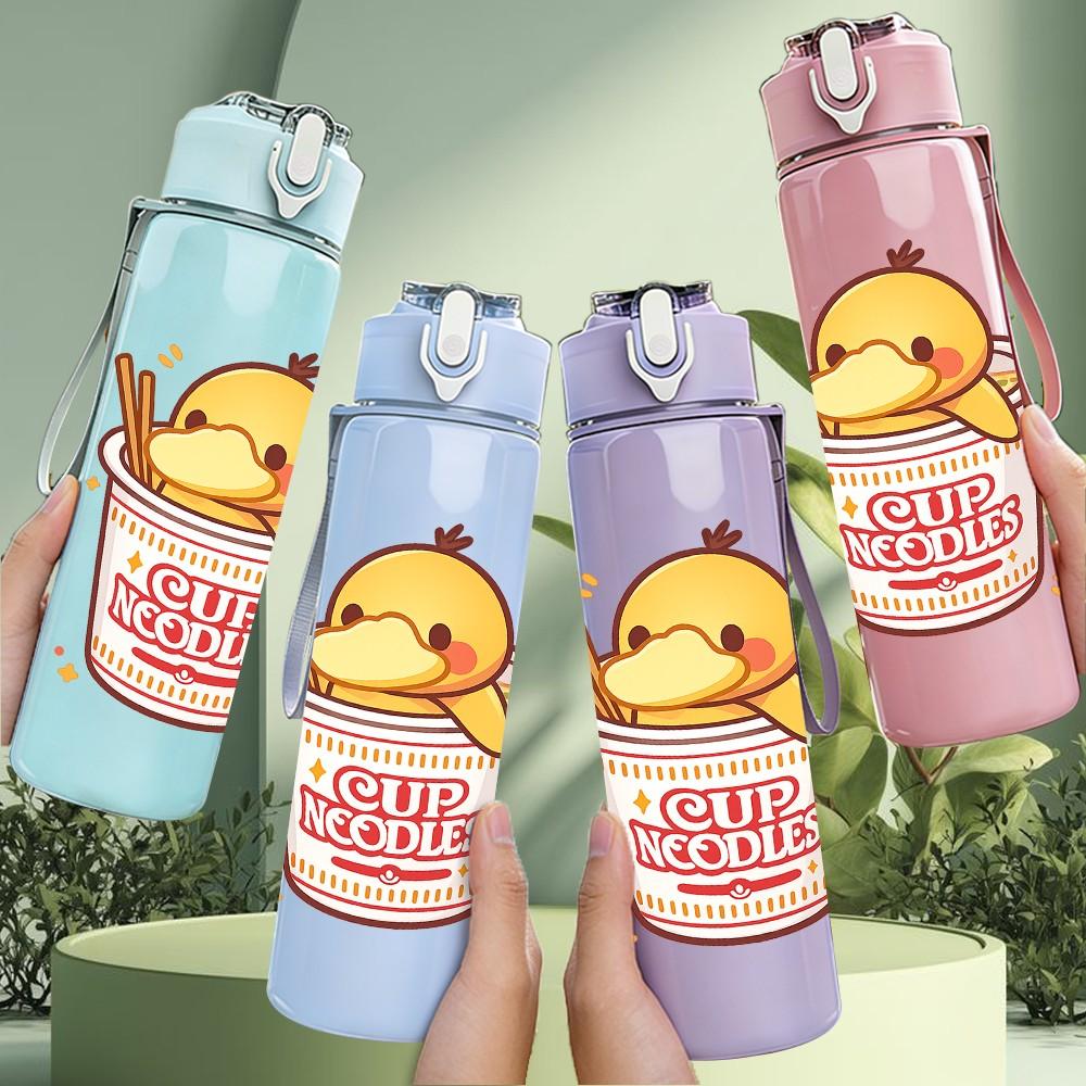 1PC Fried Chicken Bucket Cartoon Pattern 750ml Color Plastic Sports Water Bottle Leakproof Flip Straw Lid Suitable for Sports Office Home Use