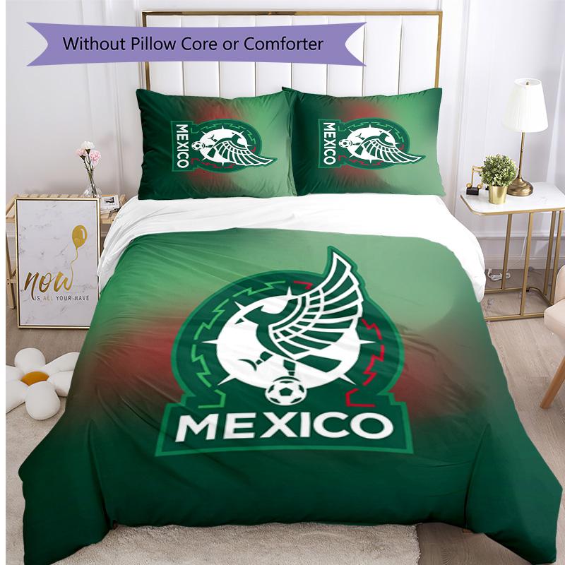 Mexico footbal Printed Bedding 3 Piece Set Cozy Breathable Bed Cover Set as Housewarming Holiday Gift
