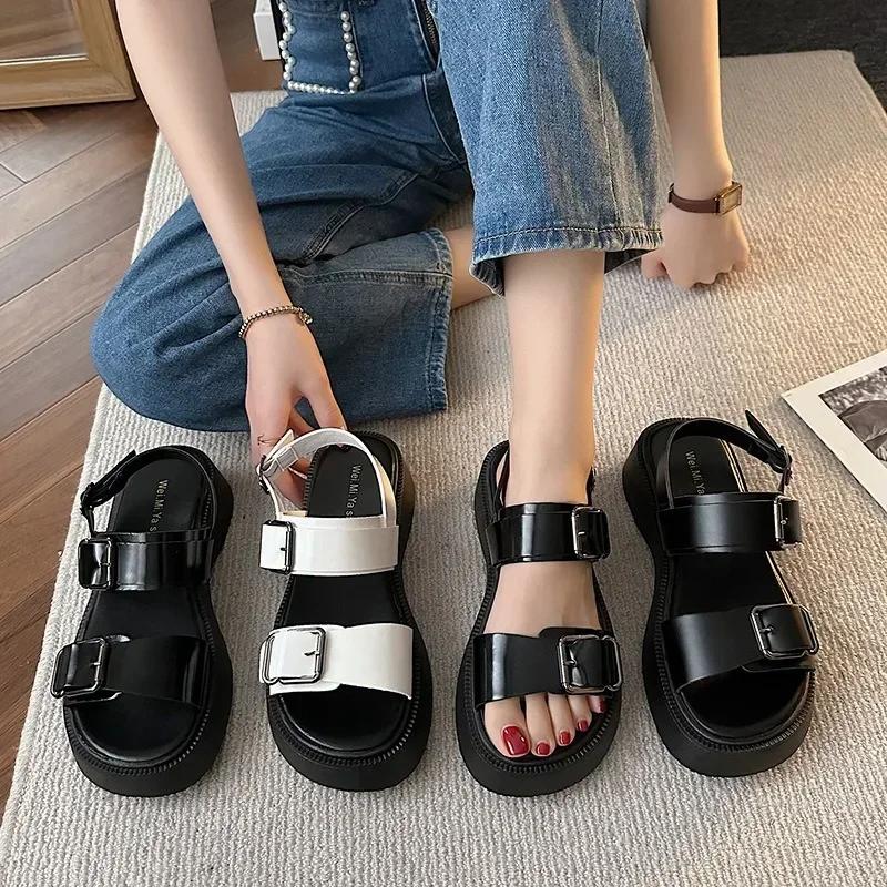 Fashion 2024 Platform Sandals Women Summer Shoes Buckle Slides Casual Sandals Black Sports Flat Sandalias De Mujer Women Shoes