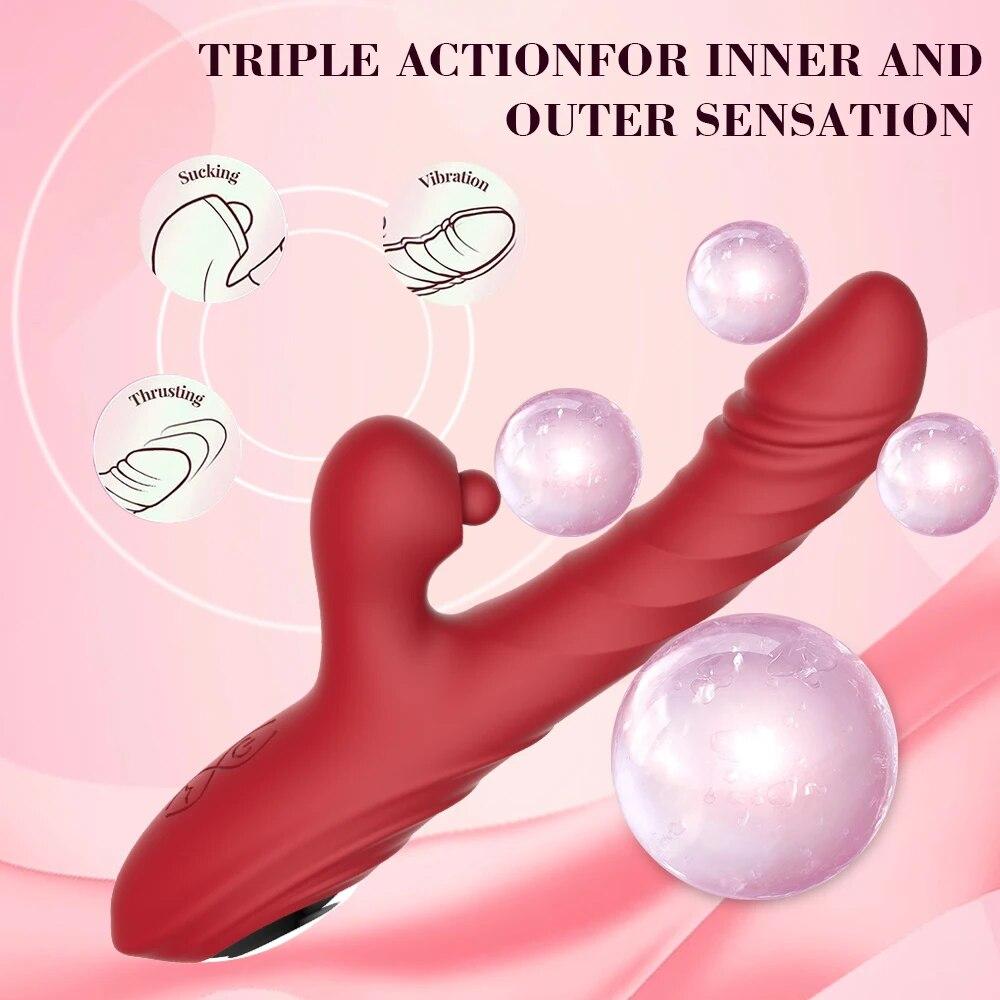 Rabbit Vibrators for Women Vagina G-Spot Nipple Clitoris Stimulator Thrusting Telescopic Licking Dildo Female for Adult Sex Toys
