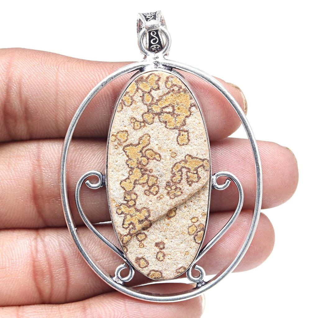 PendantDendritic Drusy Gemstone Handmade Ethnic Silver Jewelry 2.75"