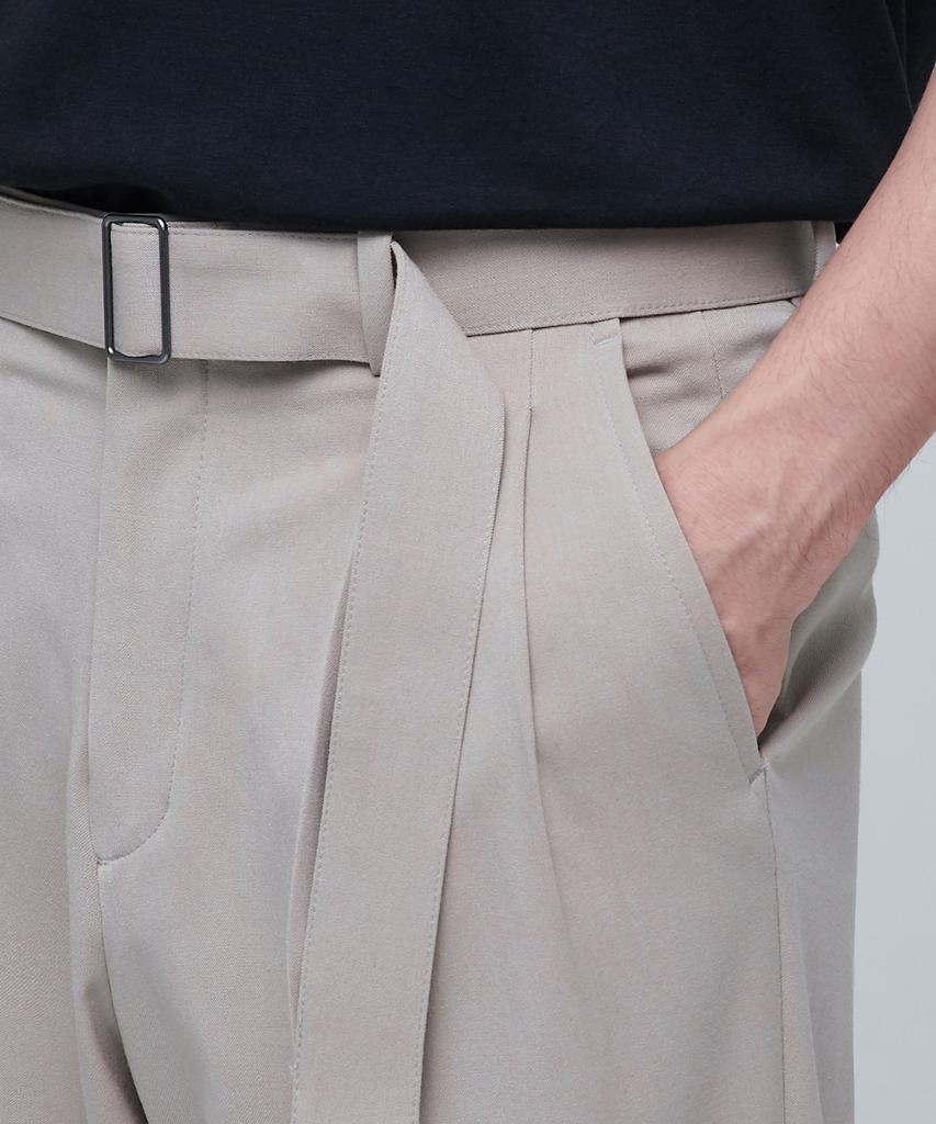 Musinsa Standard Real Wide Belted Slacks [Light Beige]