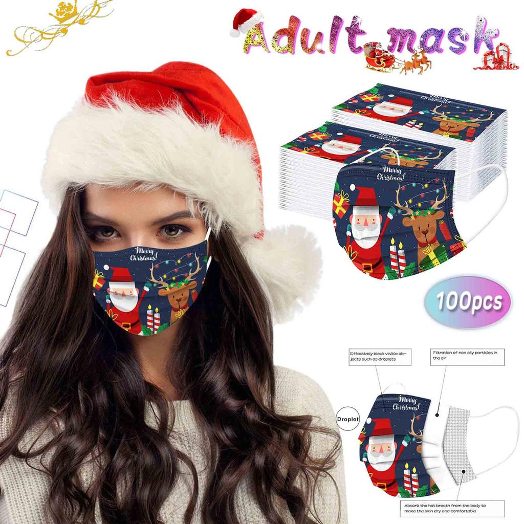 100pcs Christmas Print  for  Face Mask Disposable Earloop Mask
