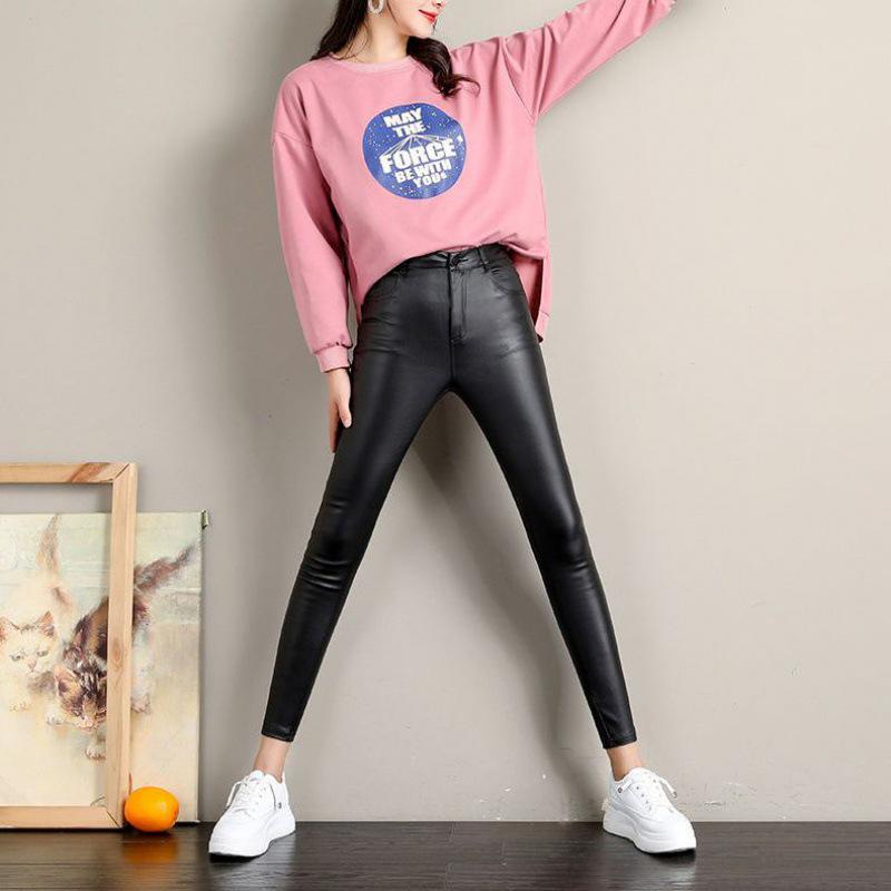 Women's High-Waisted Black Matte Leather Leggings - Fleece-Lined and Slimming for Fall/Winter