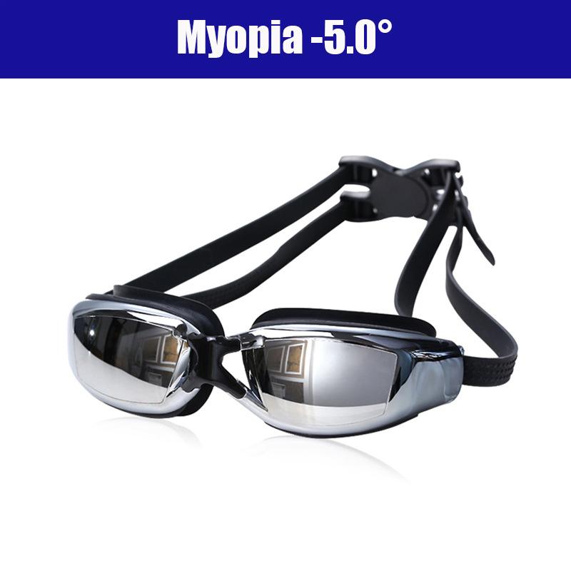 Adult -1.5 To -8.0 Myopia Electroplated Black Color Swim Glasses Waterproof Anti Fog Swim Goggles