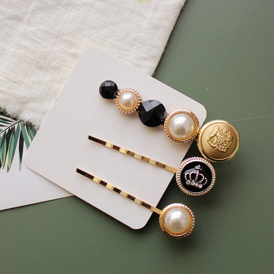 

Fashion Button Grid Hair Pins For Women Fashion Hair Accessories Vintage Gold Color Hair Clips Crown Heart Pearl Barrettes