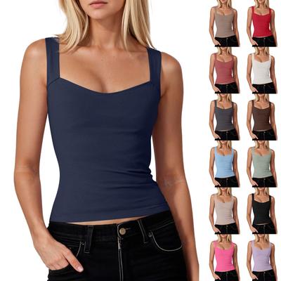 Women's Fashion Sleeveless Square Neck Sexy Slim Vest Color Pullover Top