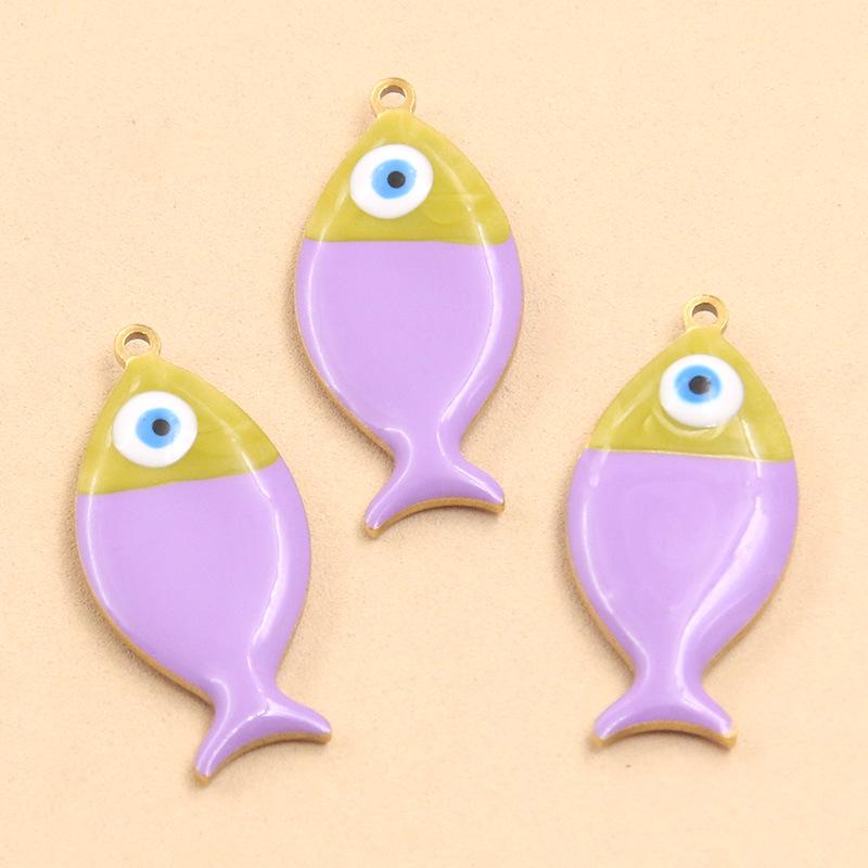 11 Color 11x24mm Stainless Steel Ocean Element Fish Pendant for DIY Necklace Jewelry
