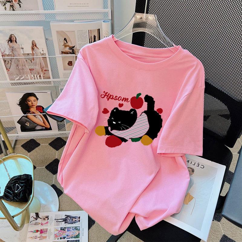 Women's Crew Neck Short Sleeve Graphic Tee Loose Fit Japanese Casual Cartoon Print T-Shirt
