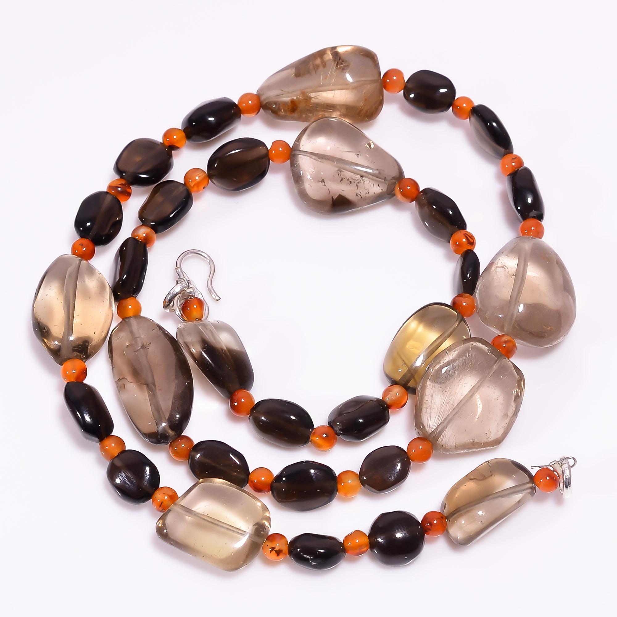 

Натуральный дымчатый кварц сердолик драгоценный камень бусы ожерелье 3-18 мм 18 UB-8045 UB-8045