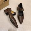 Vintage Pointed Toe Strap Follow-up Shoes for Spring 2025 New French Style Mary Jane Small Leather with Soft Sole Le Fu Shoes