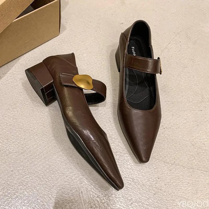 Vintage Pointed Toe Strap Follow-up Shoes for Spring 2025 New French Style Mary Jane Small Leather with Soft Sole Le Fu Shoes