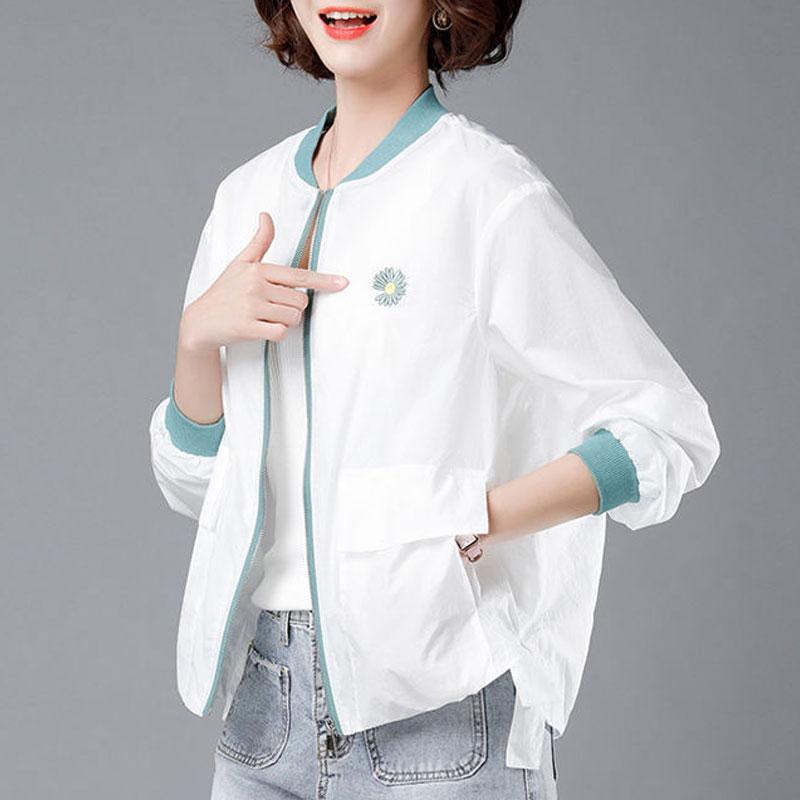 Spring Summe Thin Fashion Daisy Embroidery Coats Casual Loose All-match Women's Clothing Pockets Patchwork Korean Zipper Jackets