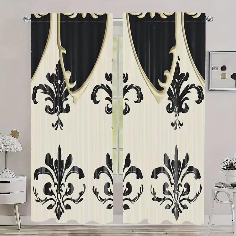 2 Pcs Retro pattern print curtains,suitable for bedroom,living room kitchen decoration,home decoration,window curtain
