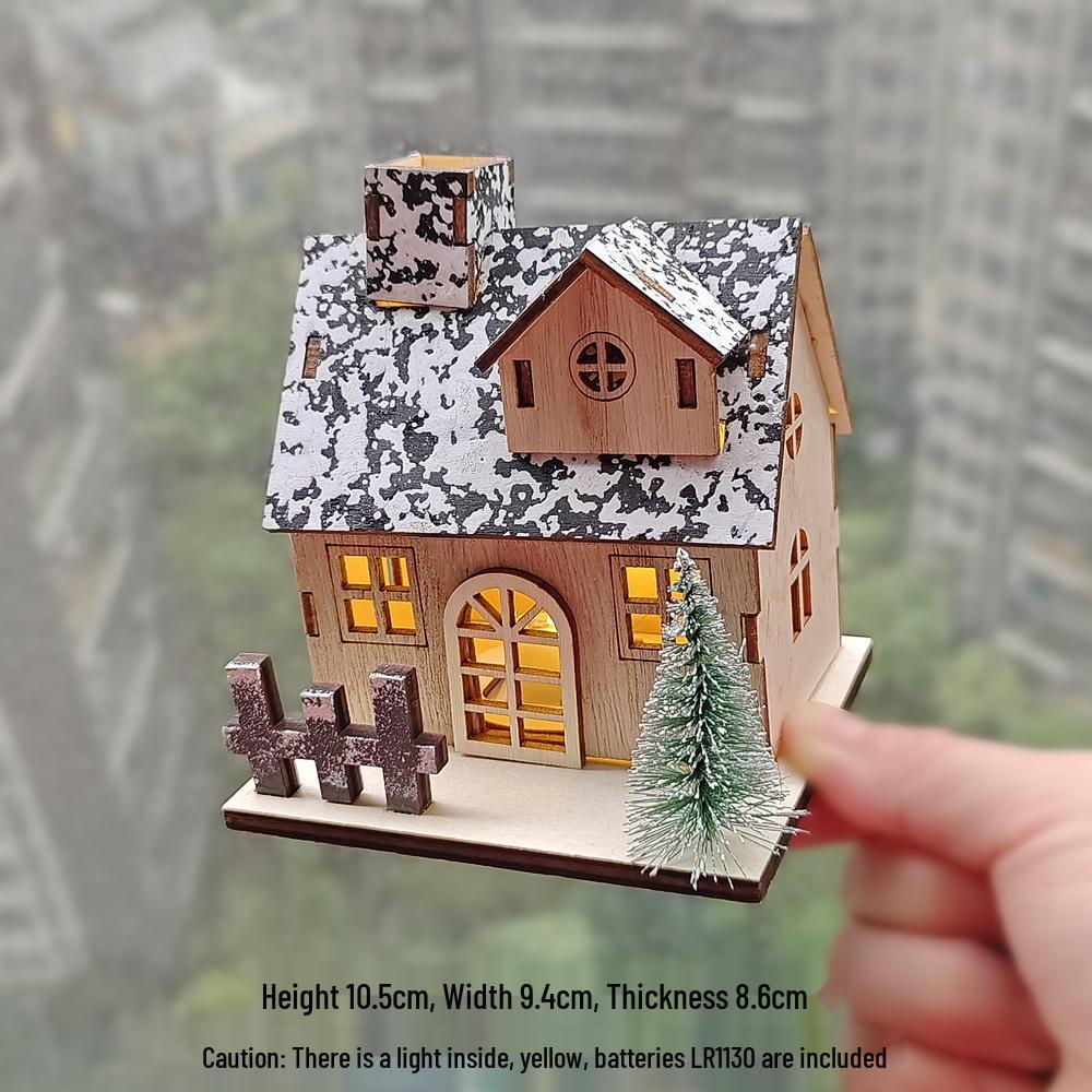 Leuchtendes Holz-Weihnachtshütten-Ornament zur Tischdekoration